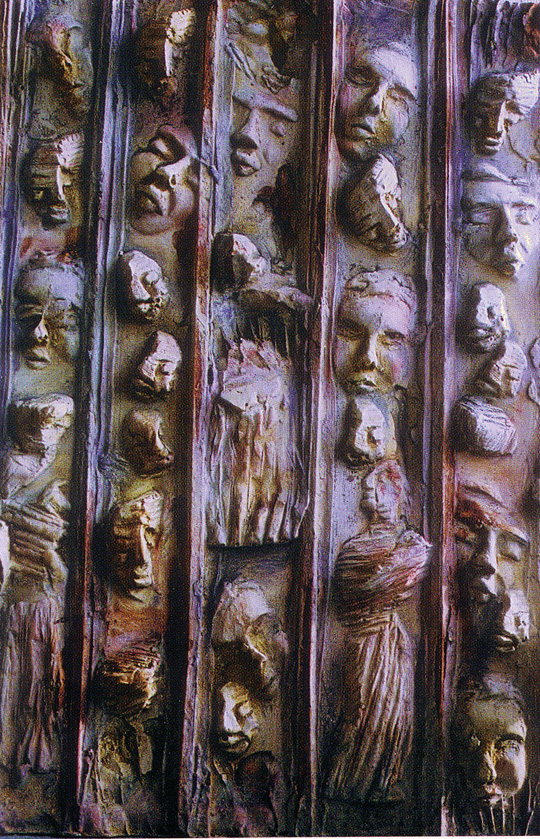 Belgium, Artist : Agnes Pas, Title: caged people: a world full of contadictions .- relief in plaster