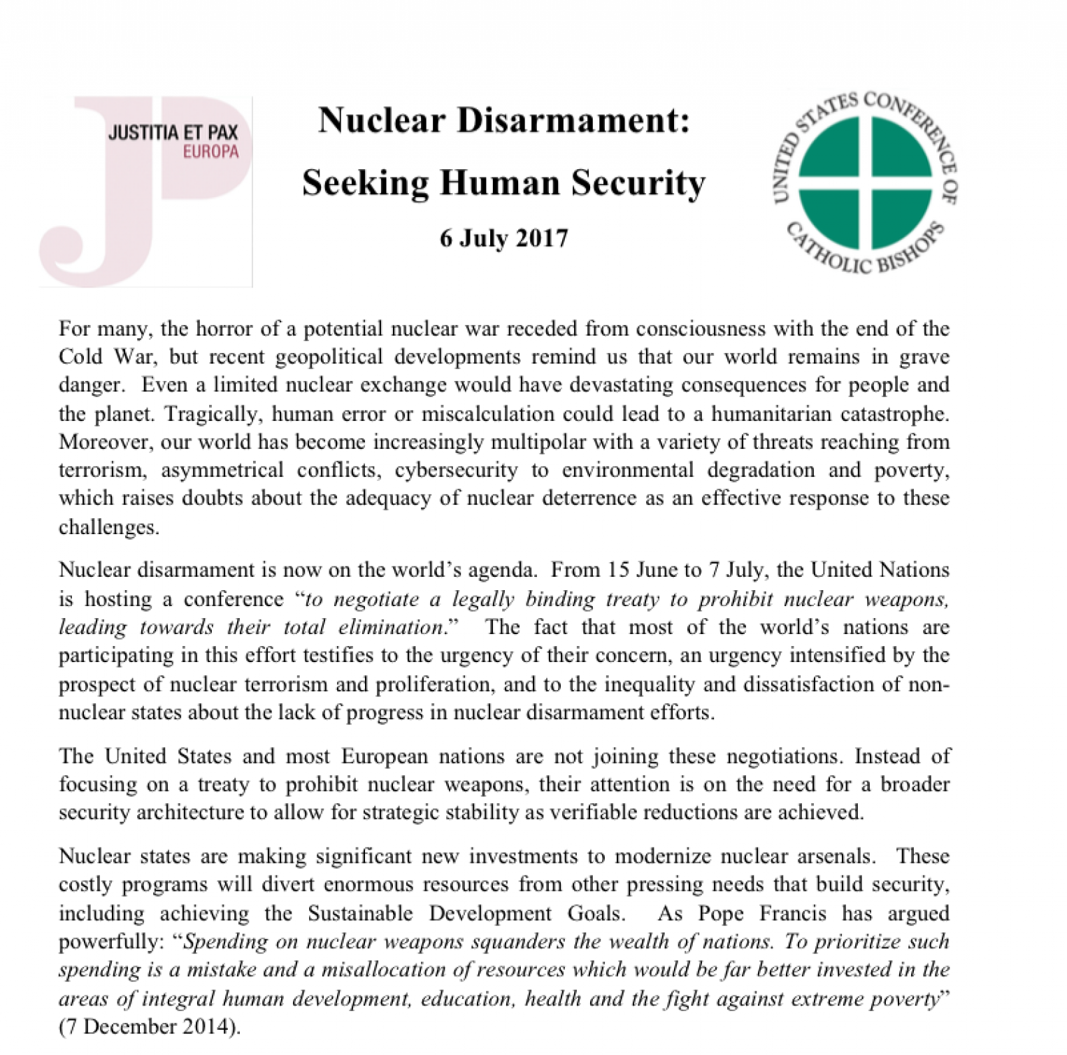 Nuclear Disarmament: Seeking Human Security 