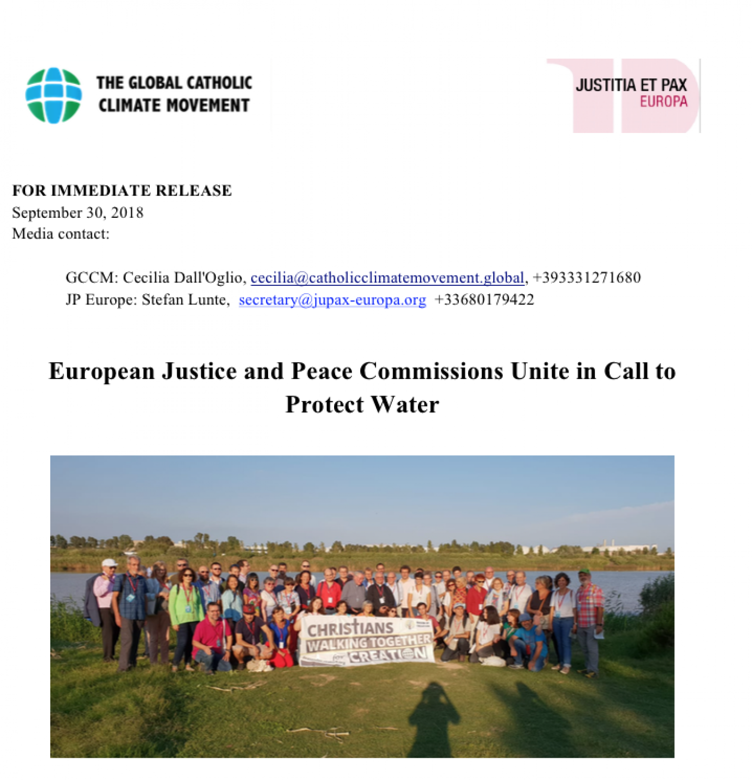 European Justice and Peace Commissions Unite in Call to Protect Water