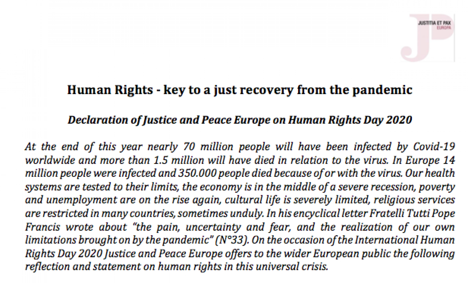 Human Rights - key to a just recovery from the pandemic